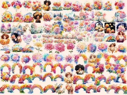 Chrysanthemum Flowers Watercolor Clipart botanical clipart - Wonders Artist