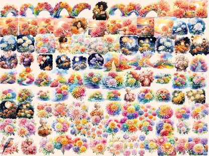 Chrysanthemum Flowers Watercolor Clipart botanical clipart - Wonders Artist