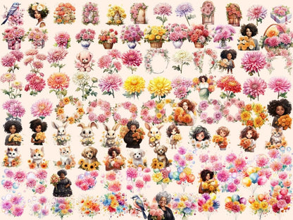 Chrysanthemum Flowers Watercolor Clipart botanical clipart - Wonders Artist