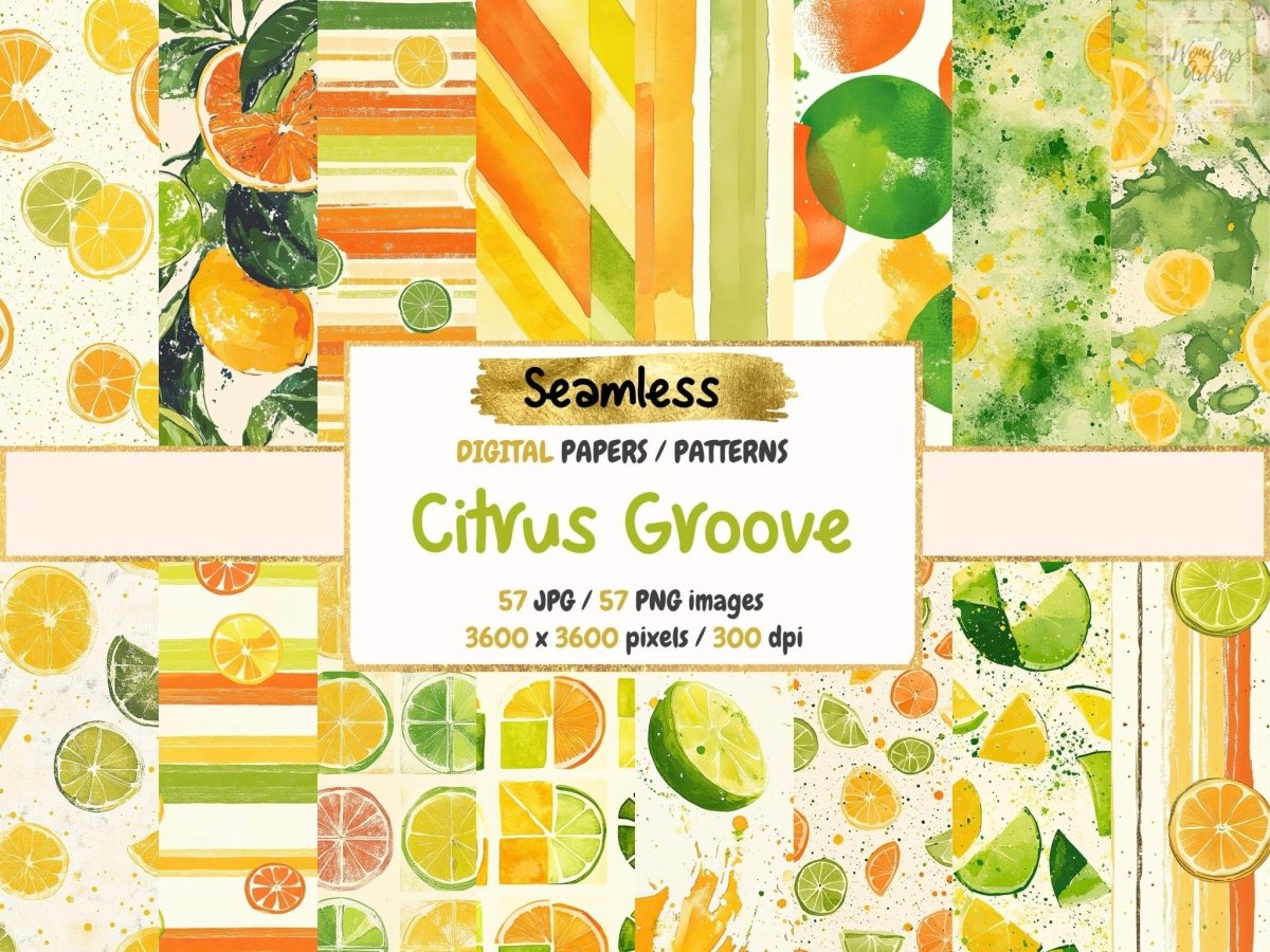 Citrus Groove Seamless Pattern Digital Papers - Zesty Fruit Textures ...