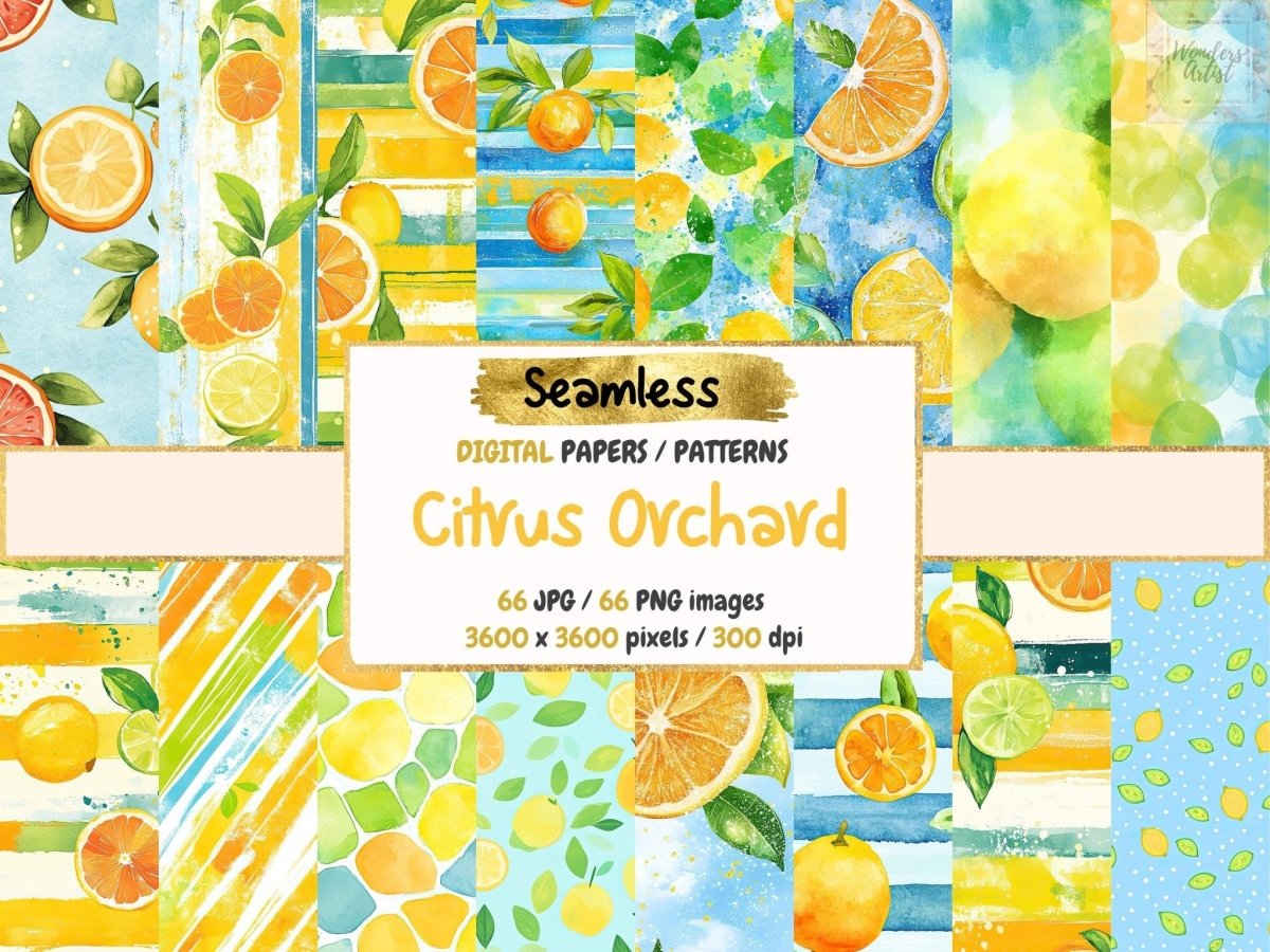 Citrus Orchard Seamless Pattern Digital Papers citrus orchard citrus print citrus seamless - WondersArtist