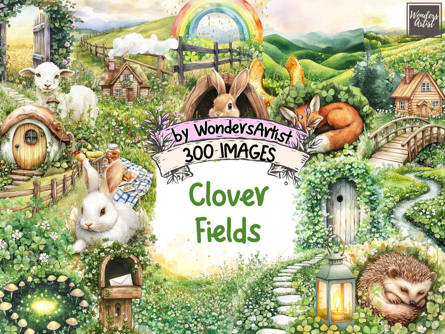 Clover Fields Watercolor Clipart - High - Quality Instant Digital Download for Creative Projects