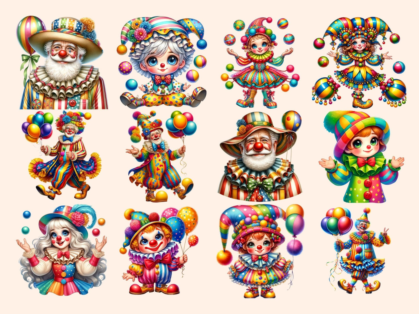 Clowns Clipart - High - Quality Instant Digital Download for Creative Projects