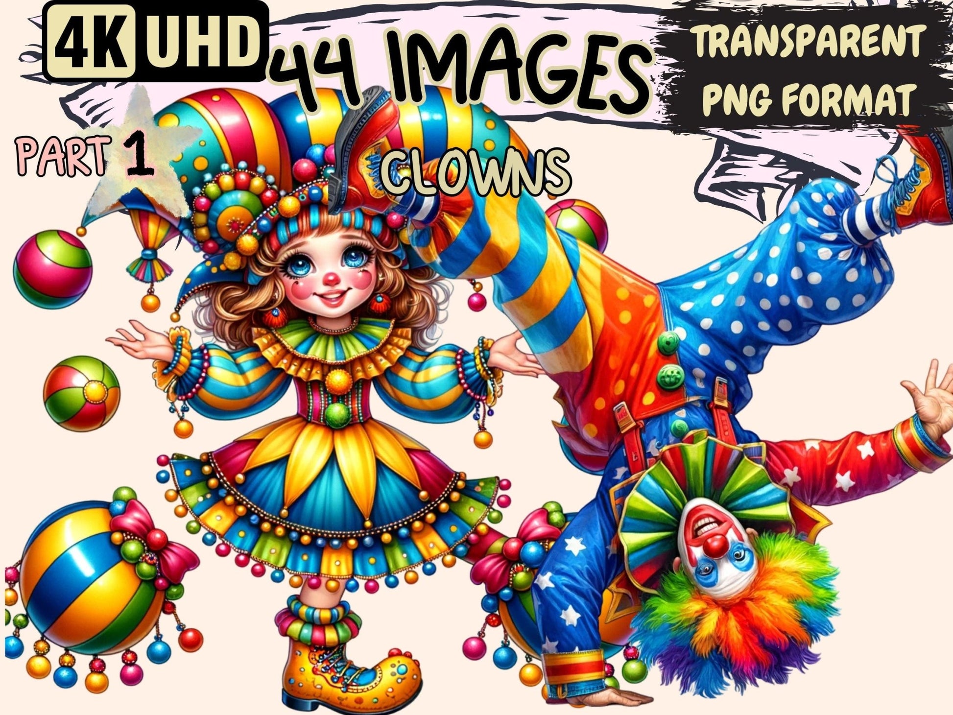 Clowns Clipart - High - Quality Instant Digital Download for Creative Projects