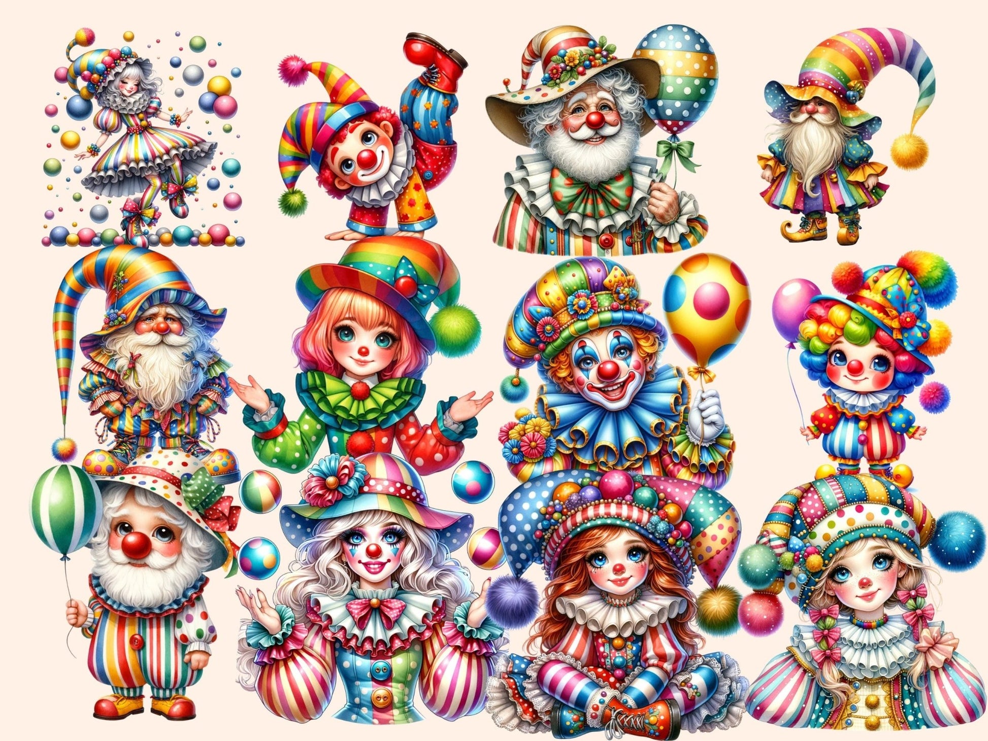 Clowns Clipart - High - Quality Instant Digital Download for Creative Projects