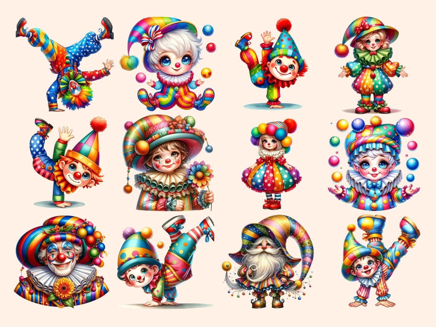 Clowns Clipart - High - Quality Instant Digital Download for Creative Projects