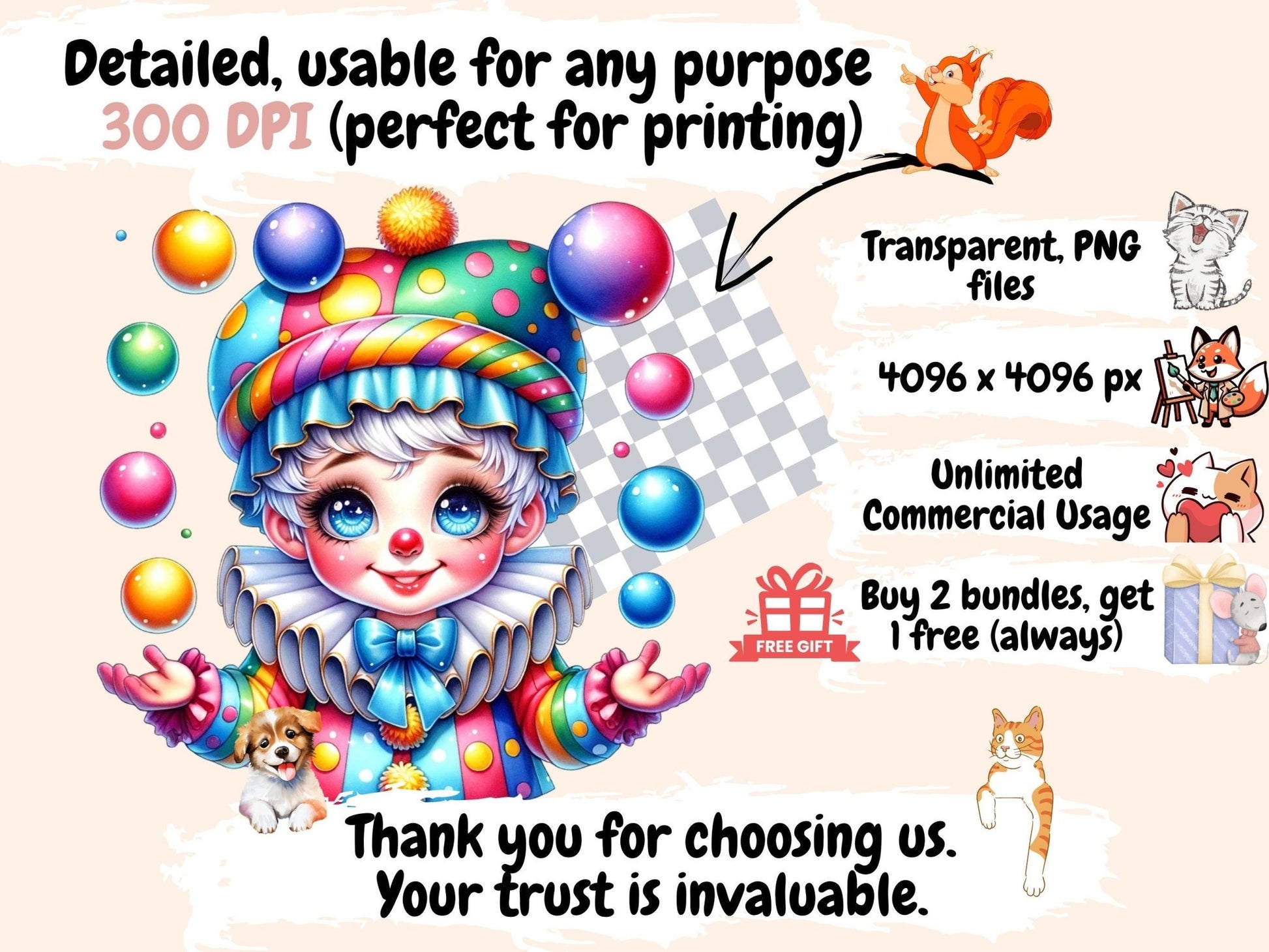 Clowns Clipart - High - Quality Instant Digital Download for Creative Projects