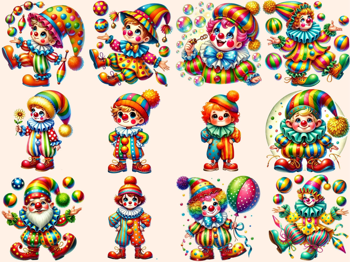 Clowns (P2) Clipart - High - Quality Instant Digital Download for Creative Projects