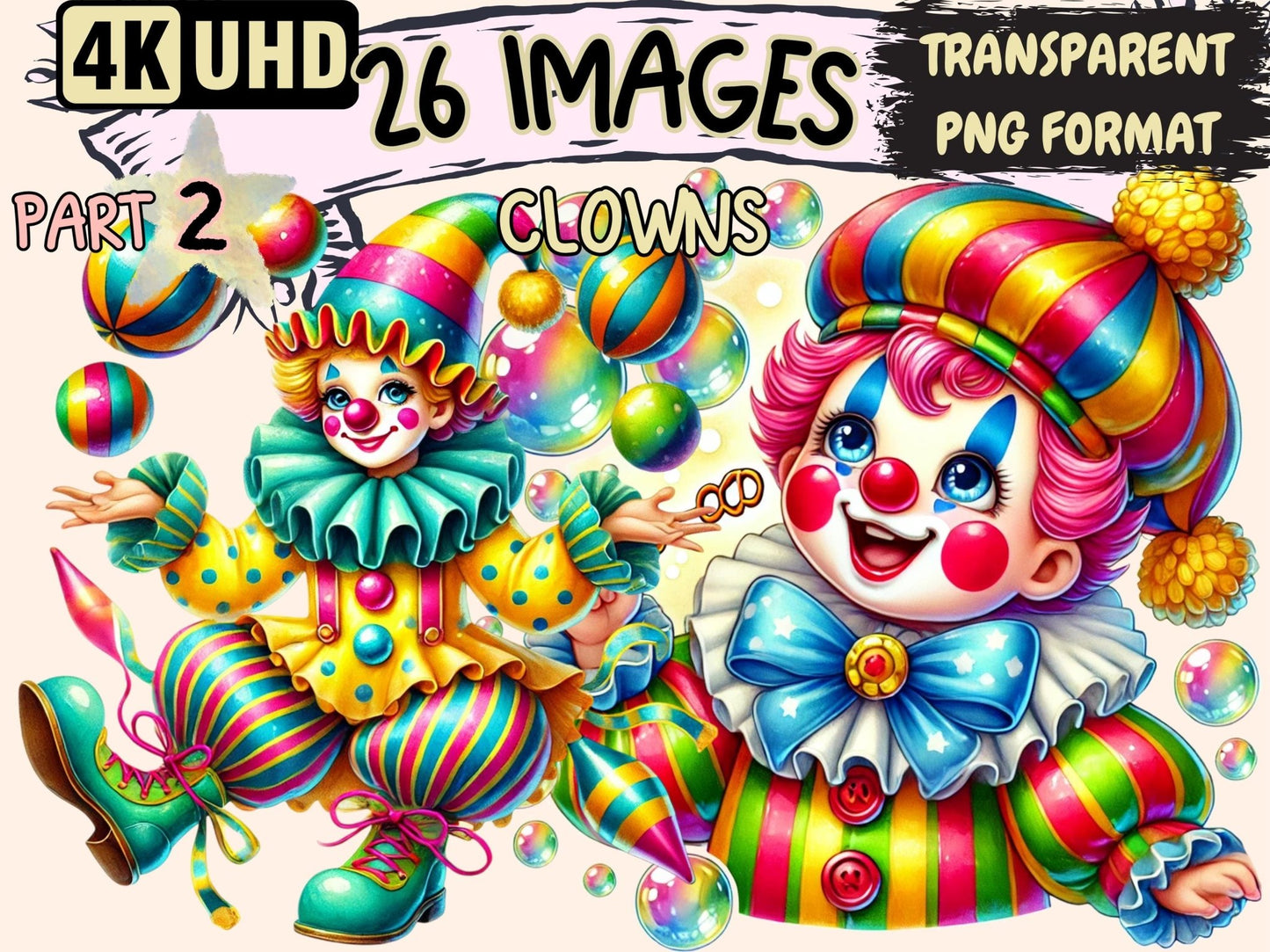 Clowns (P2) Clipart - High - Quality Instant Digital Download for Creative Projects