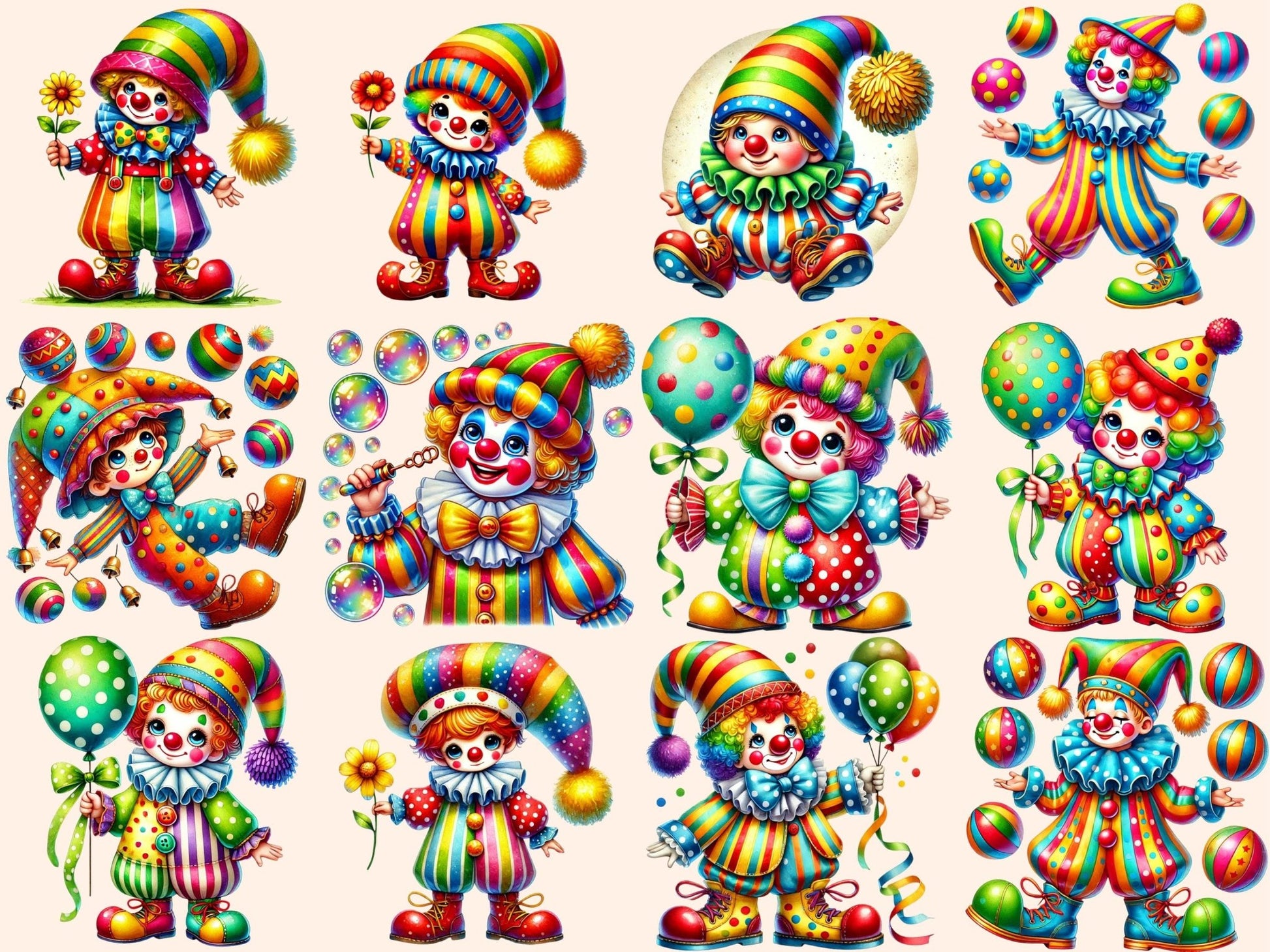 Clowns (P2) Clipart - High - Quality Instant Digital Download for Creative Projects