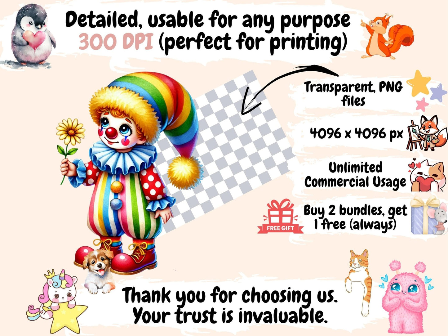 Clowns (P2) Clipart - High - Quality Instant Digital Download for Creative Projects