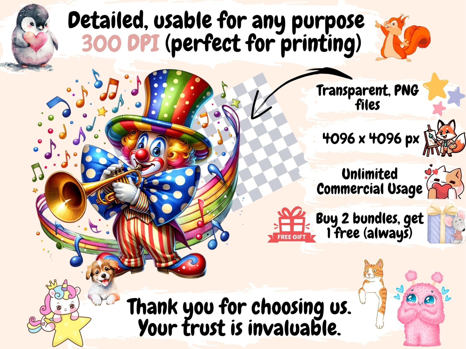 Clowns (P3) Clipart - High - Quality Instant Digital Download for Creative Projects