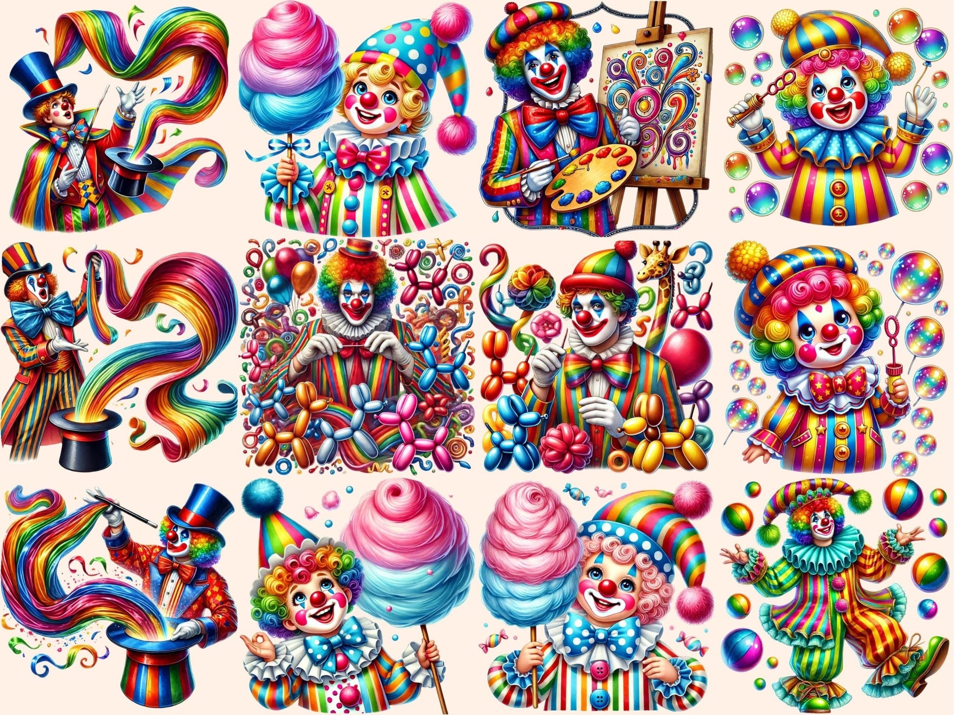 Clowns (P3) Clipart - High - Quality Instant Digital Download for Creative Projects