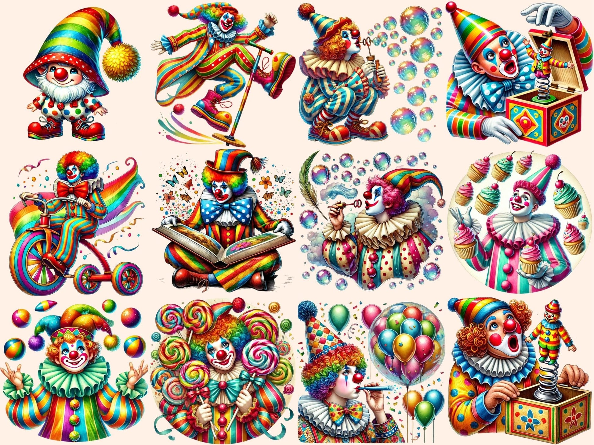 Clowns (P4) Clipart - High - Quality Instant Digital Download for Creative Projects