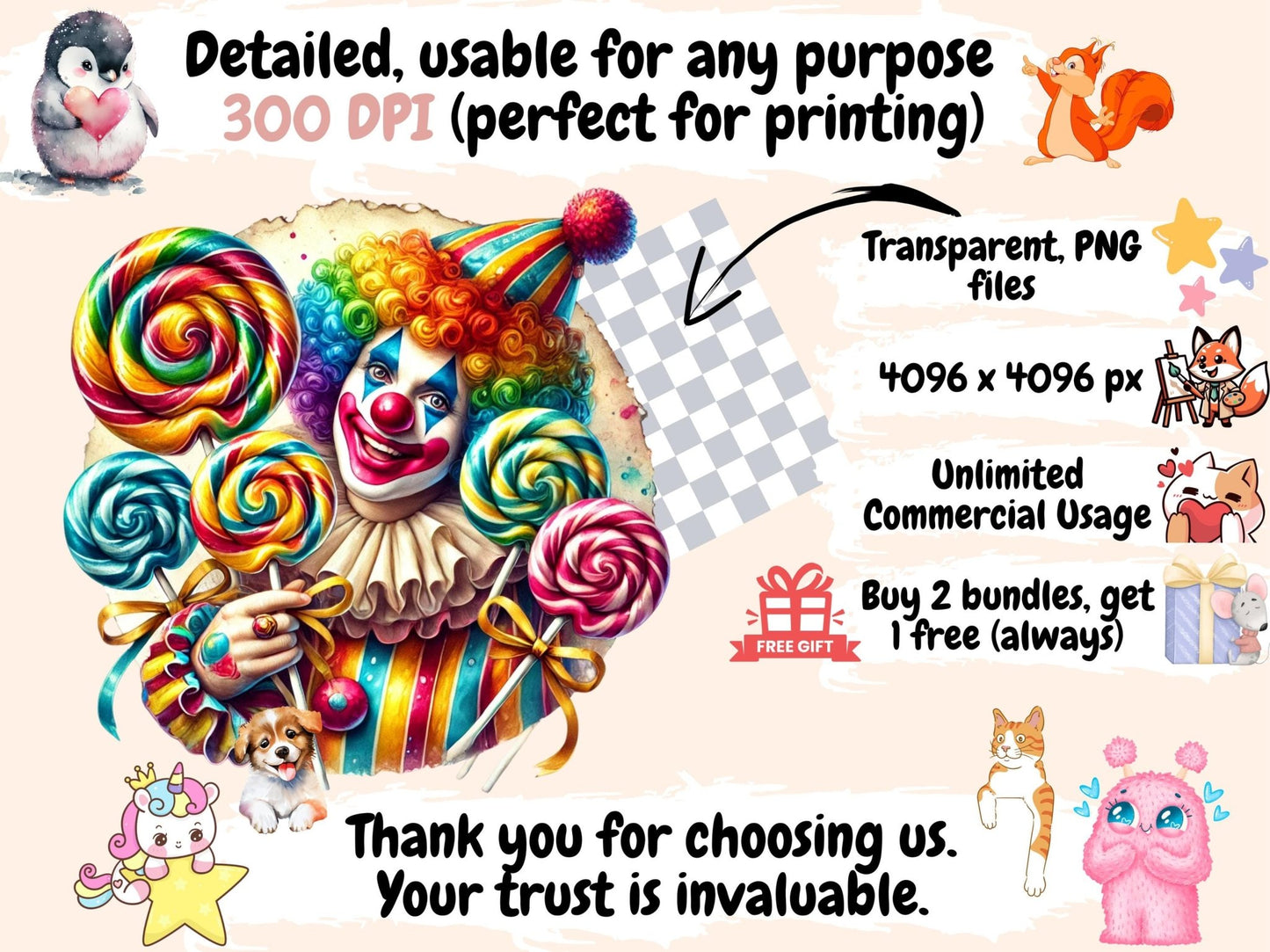 Clowns (P4) Clipart - High - Quality Instant Digital Download for Creative Projects