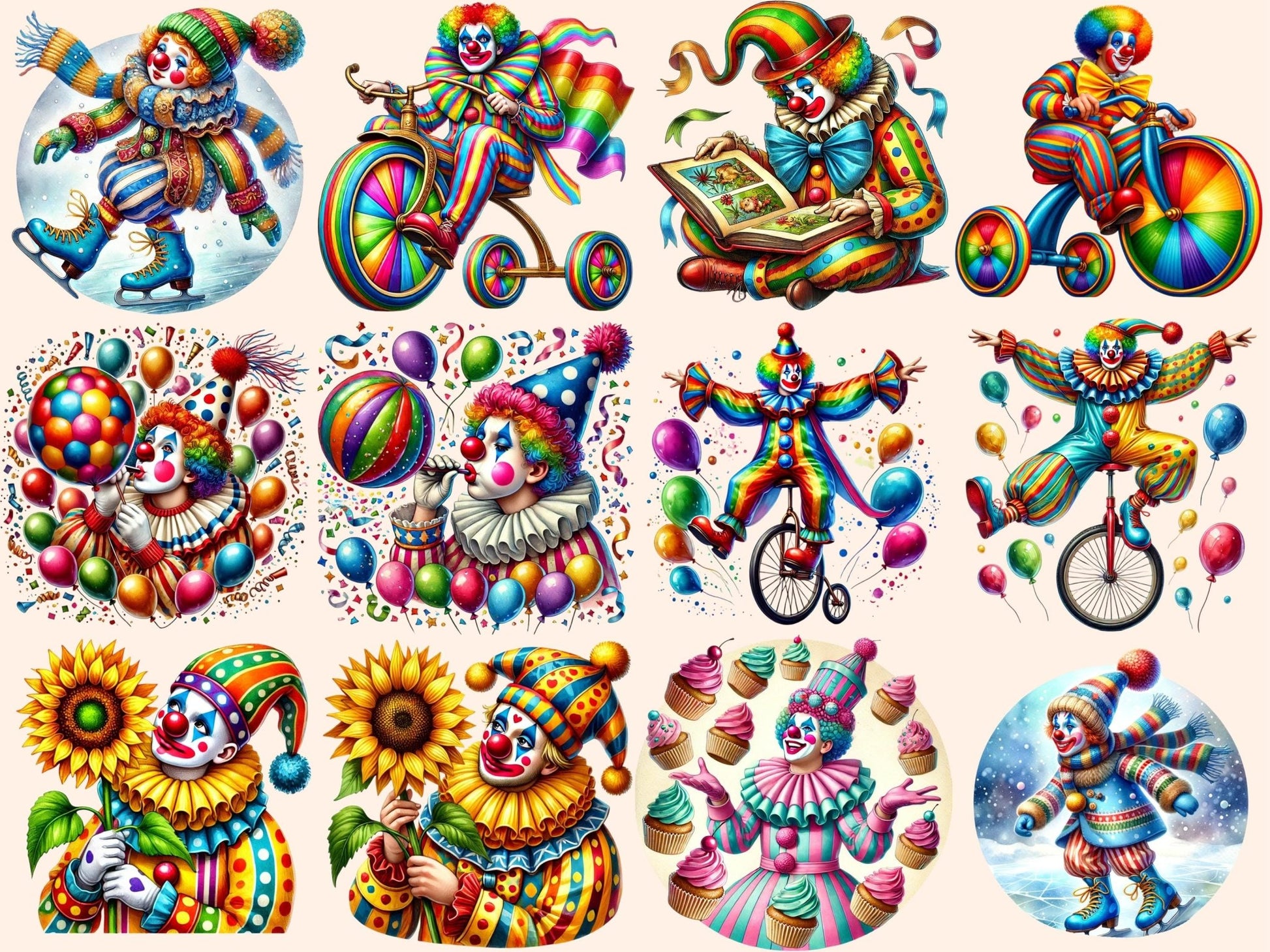 Clowns (P4) Clipart - High - Quality Instant Digital Download for Creative Projects