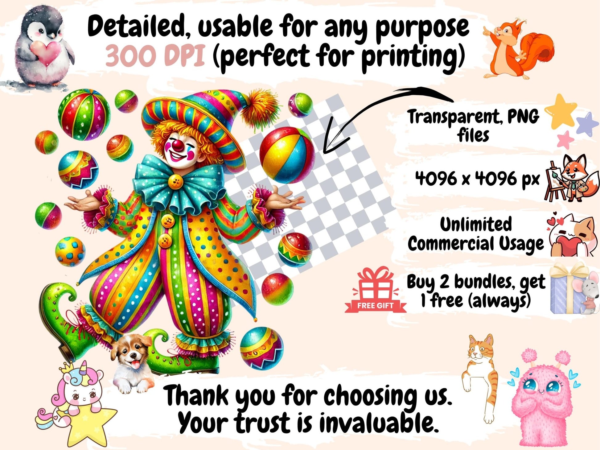 Clowns (P5) Clipart - High - Quality Instant Digital Download for Creative Projects