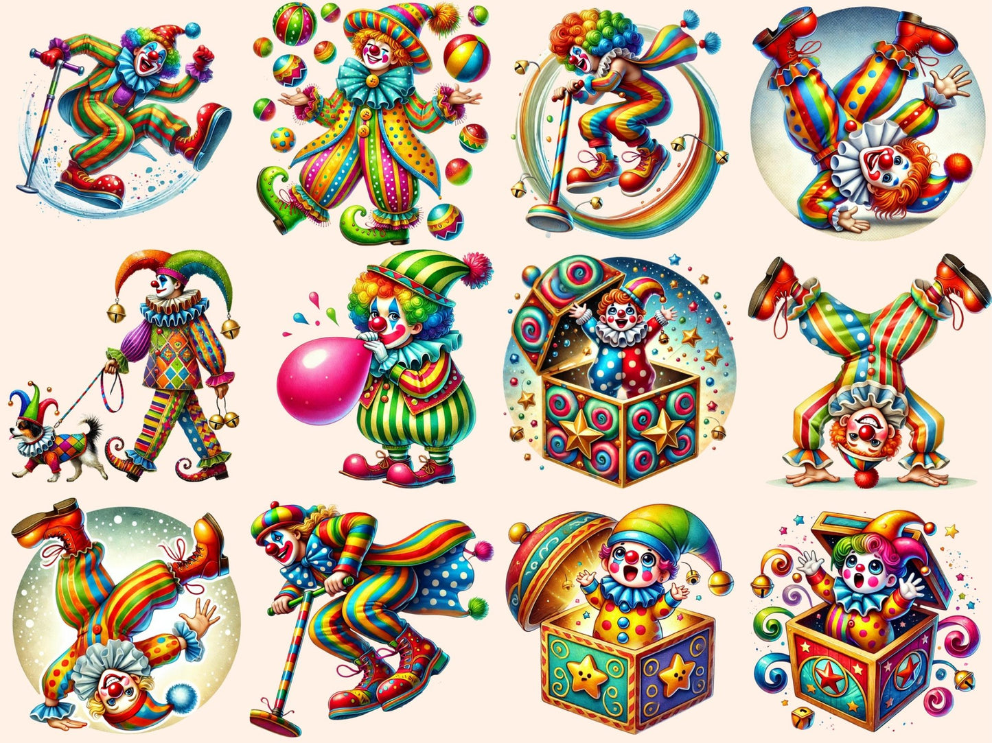 Clowns (P5) Clipart - High - Quality Instant Digital Download for Creative Projects