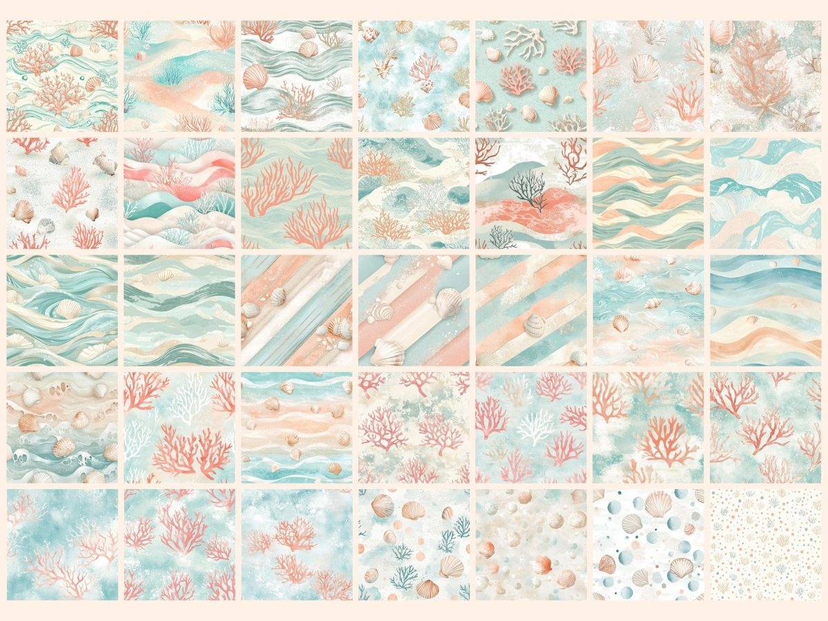 Coastal Breeze Seamless Pattern Digital Papers beach pattern coastal breeze coastal print - WondersArtist