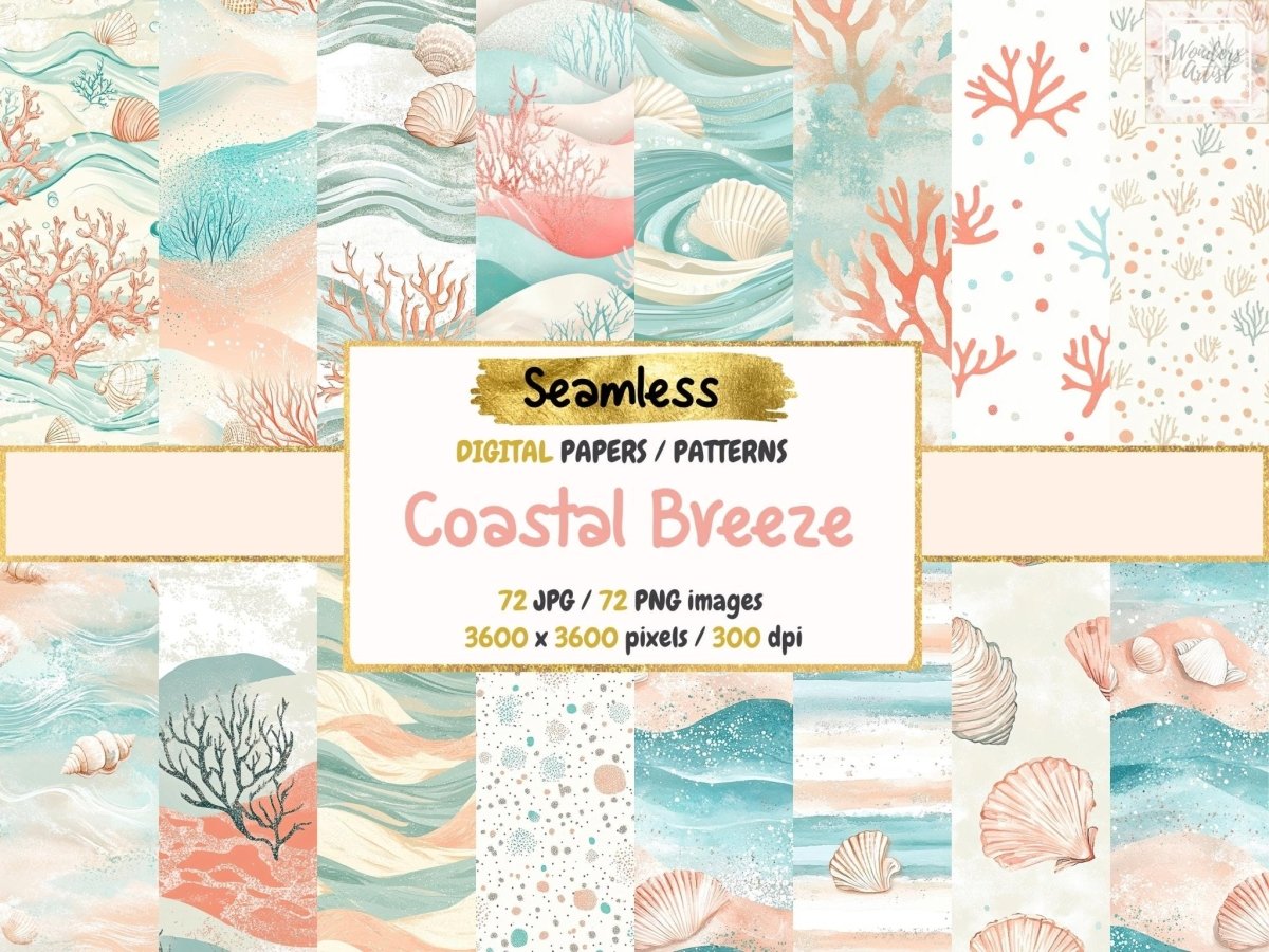 Coastal Breeze Seamless Pattern Digital Papers beach pattern coastal breeze coastal print - WondersArtist