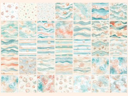 Coastal Breeze Seamless Pattern Digital Papers beach pattern coastal breeze coastal print - WondersArtist