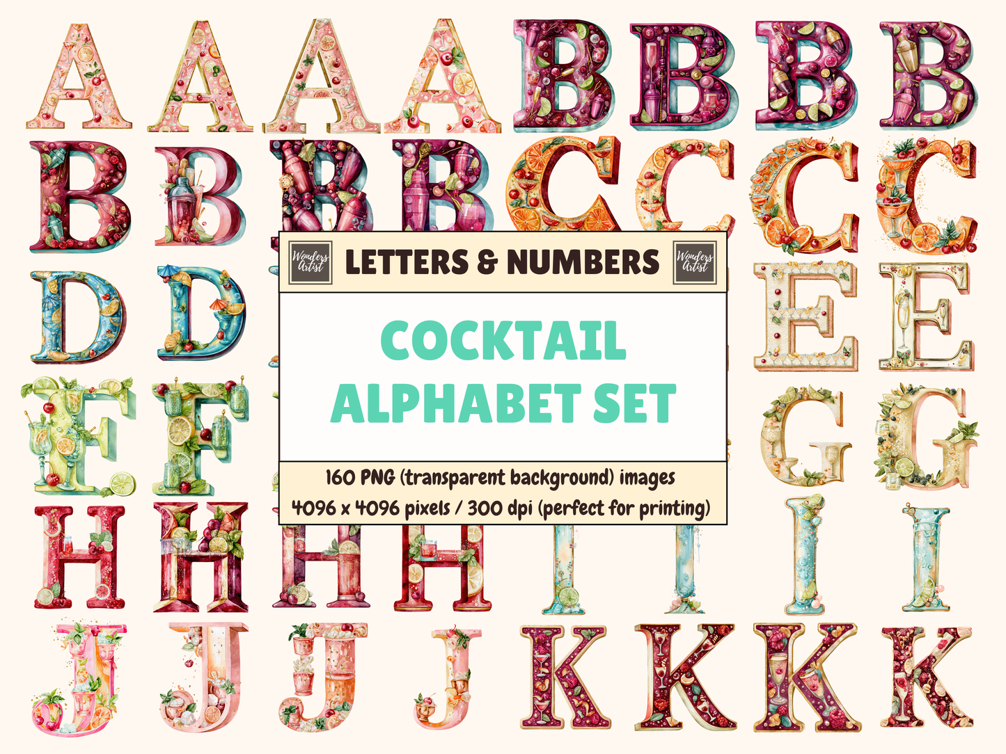 Cocktail Alphabet & Numbers