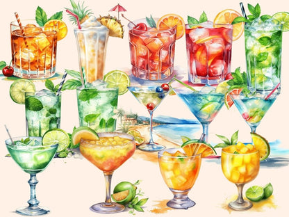 Cocktails Watercolor Clipart beach clipart - Wonders Artist