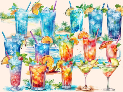 Cocktails Watercolor Clipart beach clipart - Wonders Artist