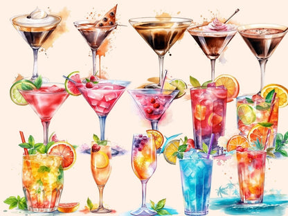Cocktails Watercolor Clipart beach clipart - Wonders Artist