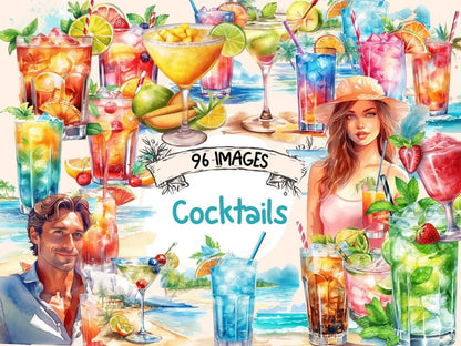 Cocktails Watercolor Clipart beach clipart - Wonders Artist