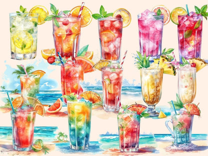 Cocktails Watercolor Clipart beach clipart - Wonders Artist
