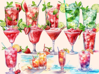 Cocktails Watercolor Clipart beach clipart - Wonders Artist