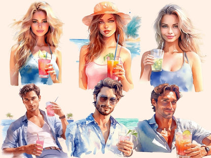 Cocktails Watercolor Clipart beach clipart - Wonders Artist