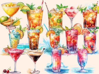 Cocktails Watercolor Clipart beach clipart - Wonders Artist
