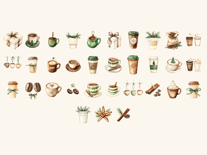 Coffee Christmas Watercolor Clipart All Bundles Clipart Line Art - WondersArtist