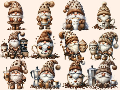 Coffee Gnomes Clipart - High - Quality Instant Digital Download for Creative Projects