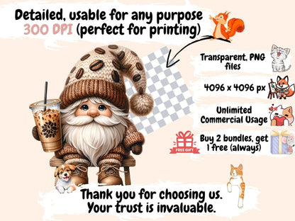 Coffee Gnomes Clipart - High - Quality Instant Digital Download for Creative Projects