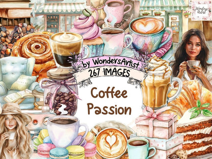 Coffee Passion Watercolor Clipart Coffee Art - Wonders Artist