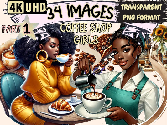 Coffee Shop Girls Clipart - High - Quality Instant Digital Download for Creative Projects