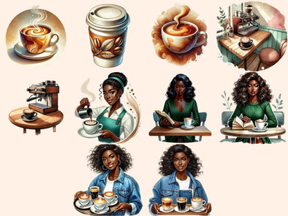 Coffee Shop Girls Clipart Barista Illustration - Wonders Artist