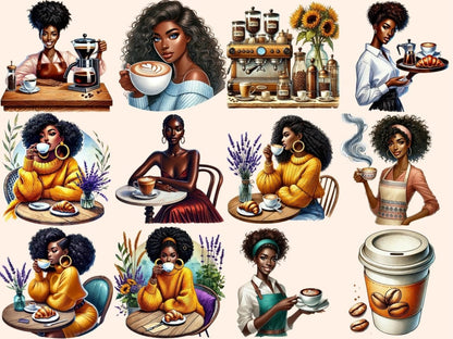 Coffee Shop Girls Clipart Barista Illustration - Wonders Artist