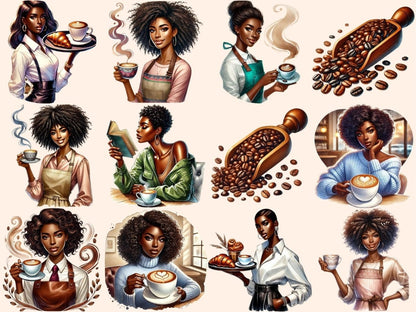 Coffee Shop Girls Clipart Barista Illustration - Wonders Artist