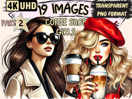 Coffee Shop Girls (P2) Clipart - High - Quality Instant Digital Download for Creative Projects