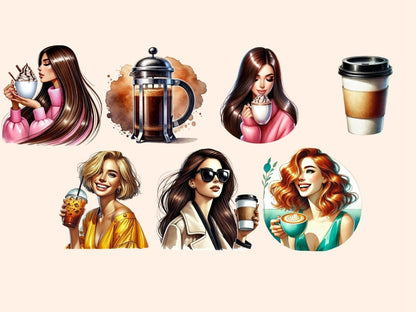 Coffee Shop Girls (P2) Clipart Barista Illustration - Wonders Artist