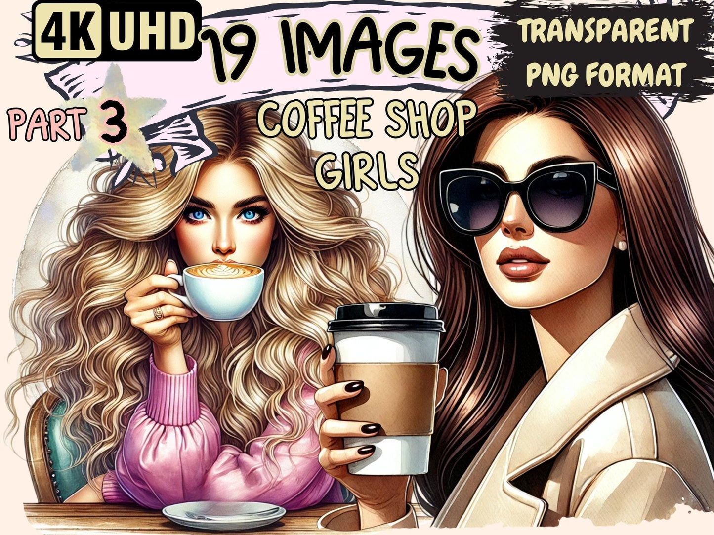 Coffee Shop Girls (P3) Clipart - High - Quality Instant Digital Download for Creative Projects