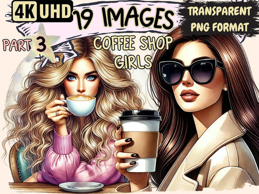 Coffee Shop Girls (P3) Clipart - High - Quality Instant Digital Download for Creative Projects