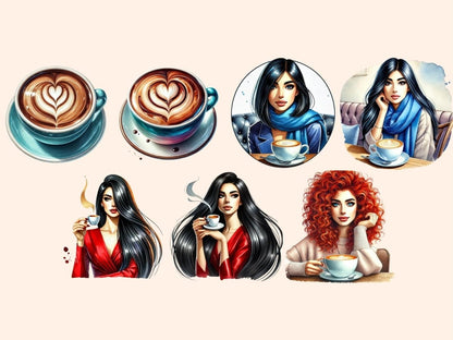 Coffee Shop Girls (P3) Clipart Barista Illustration - Wonders Artist