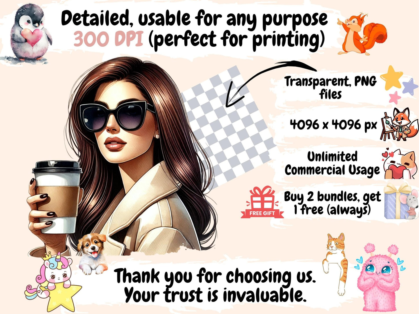 Coffee Shop Girls (P3) Clipart - High - Quality Instant Digital Download for Creative Projects