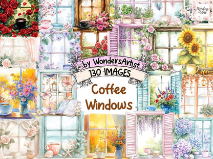 Coffee Windows Watercolor Clipart Cafe Window Art - Wonders Artist