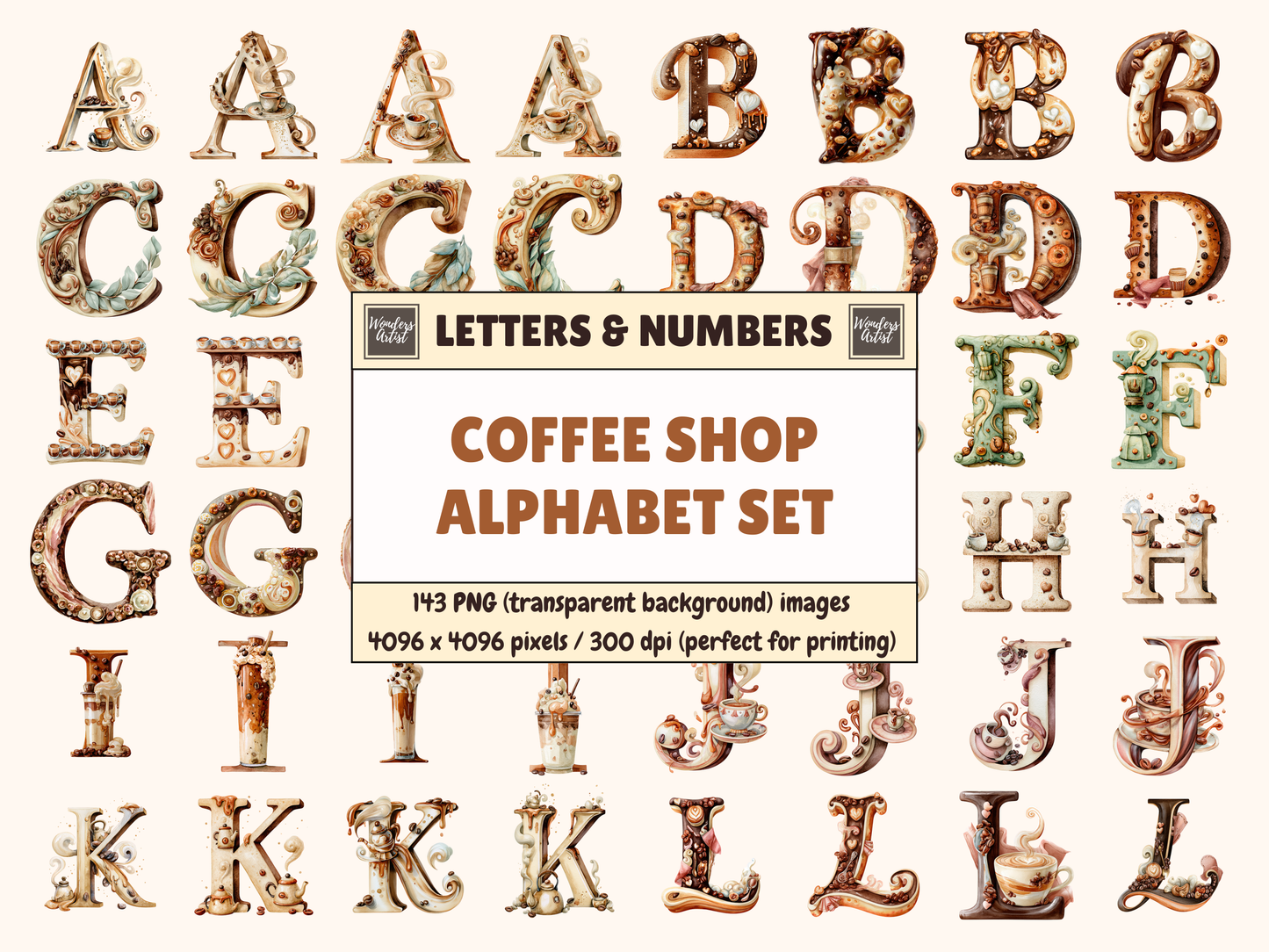 Coffee Shop Alphabet & Numbers